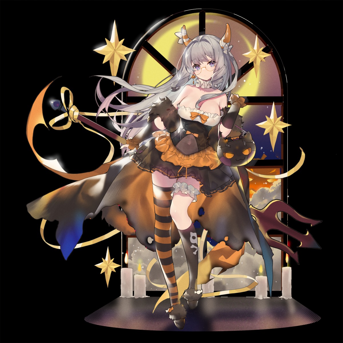 Garter Halloween Horns Megane No Bra Tagme Thighhighs Weapon Yande Re